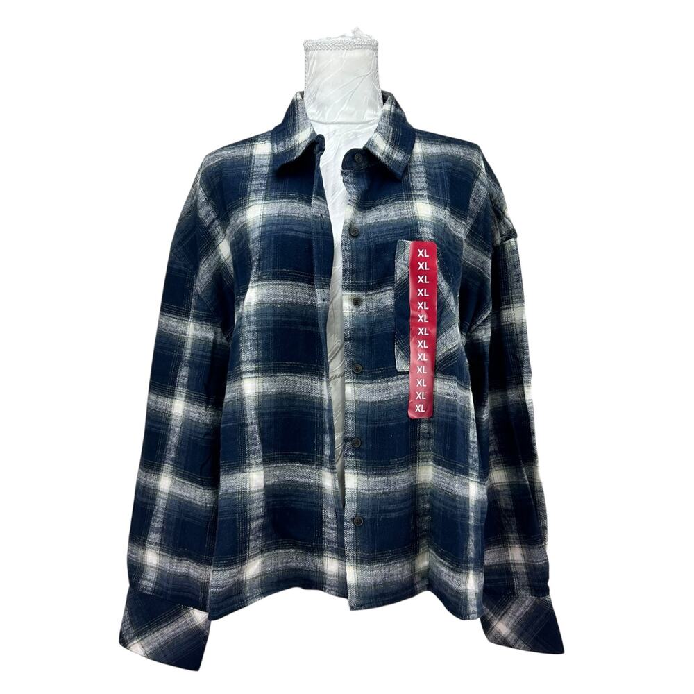 Scotch Soda Blue Plaid Cropped Flannel Top Women Sz XL Tomboy Femm Mountain Town - Picture 1 of 16